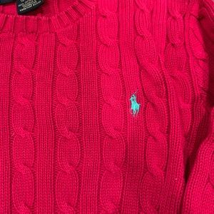 RL sport fuschia cable knit sweater